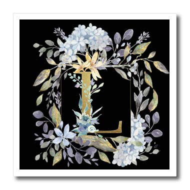3dRose Monogram L Pretty Image of Watercolor Blue Hydrangea. - Iron on Heat Transfers -ht-327846-1-