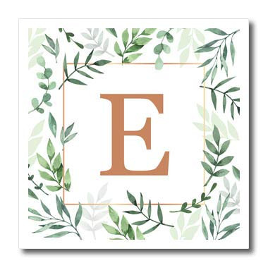 3dRose Monogram Initial Letter E in Gold Framed in Leaves. - Iron on Heat Transfers -ht-336846-1-