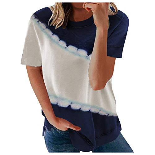 AODONG tees for Women with Sayings Tops for Women Womens Casual Summer O-Neck T-Shirt Gradient Printed Blouse Short Sleeve Shirt Tunic Top Blue