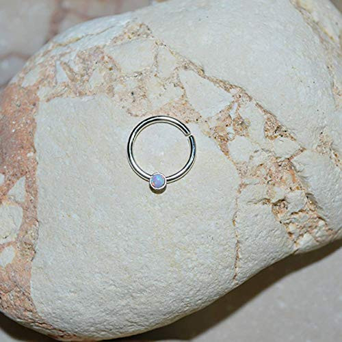 mm White Opal Septum Ring - Silver Nose Ring - Septum Piercing - Septum Jewelry - Daith Earring - Septum Hoop 18 Gauge - Nose Piercing