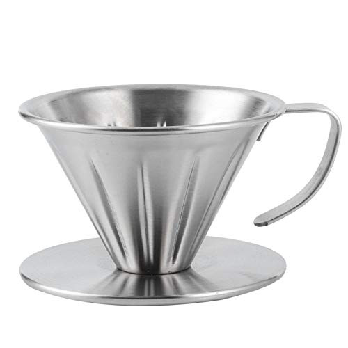 Stainless Steel Pour Over Coffee Dripper Cone Filter Cup Stand Coffee Machine Accessories Home Office Use Manual Reusable Stainless Steel Cone Filter -L-