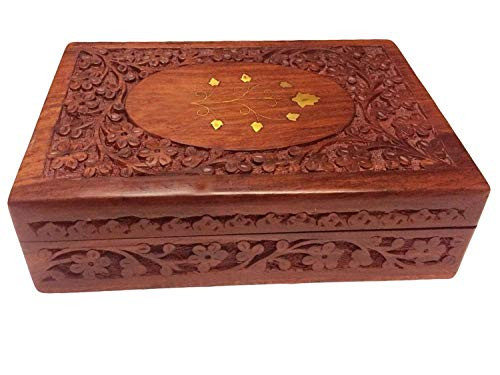 Bignay Beautiful Handmade Wooden Keepsake Box, Carved Brass Work Jewelry Box, Wedding Jewelry Gift Box, Jewelry Organizer Box, Ring Box - 10 Inch