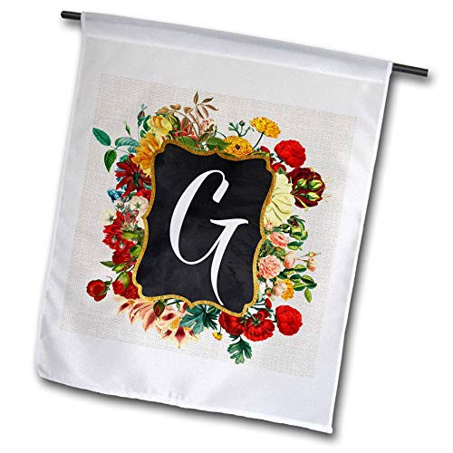 3dRose Anne Marie Baugh - Monograms - Vintage Floral Monogram Initial G - 12 x 18 inch Garden Flag -fl-308766-1-