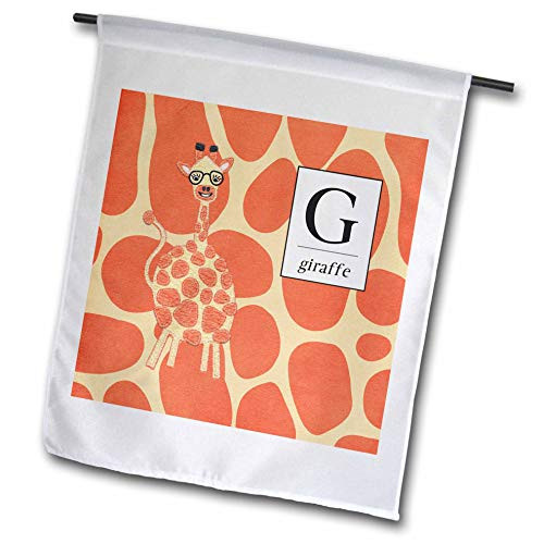 3dRose Beverly Turner Animal Alphabet - G for Giraffe on Giraffe Print Orange and Tan - 12 x 18 inch Garden Flag -fl-308937-1-