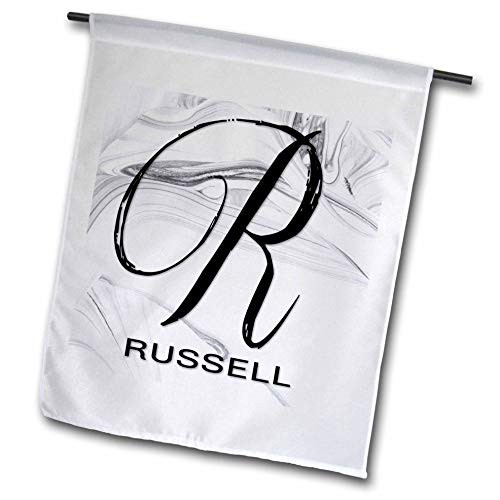 3dRose BrooklynMeme Monograms - White Marble Monogram R - Russell - 12 x 18 inch Garden Flag -fl-310077-1-