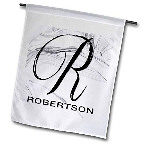 3dRose BrooklynMeme Monograms - White Marble Monogram R - Robertson - 12 x 18 inch Garden Flag -fl-310082-1-