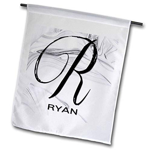 3dRose BrooklynMeme Monograms - White Marble Monogram R - Ryan - 12 x 18 inch Garden Flag -fl-310085-1-