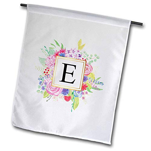 3dRose InspirationzStore - Monograms - Floral Letter E Watercolor Pink Flowers Monogram Personal Initial E - 12 x 18 inch Garden Flag -fl-316355-1-