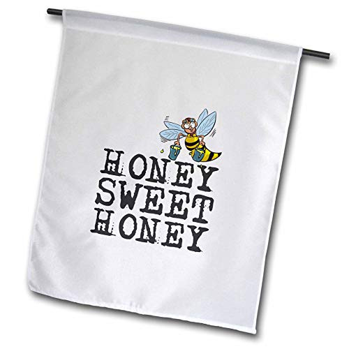 3dRose Alexis Design - Funny Bee - Funny Hard Working bee with bucketful of Honey. Honey Sweet Honey - 12 x 18 inch Garden Flag -fl-319146-1-