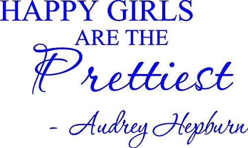 Picniva 14'' X 22'' Blue Happy Girls are The Prettiest. Audrey Hepburn. Vinyl Wall Art Inspirational Quotes and Saying Home Decor Decal Sticker