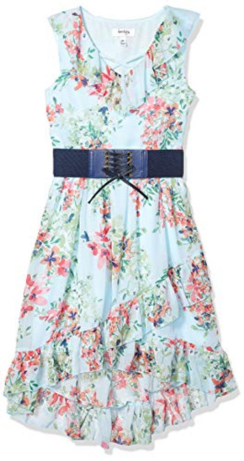 Speechless Girls' Sleeveless Belted Boho Dress Blue 7