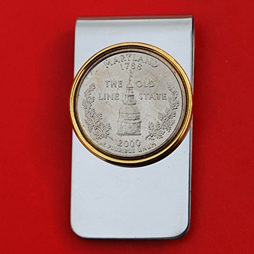US 2000 Maryland State Quarter BU Uncirculated Coin Two Toned Money Clip New