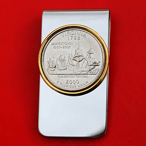 US 2000 Virginia State Quarter BU Uncirculated Coin Two Toned Money Clip New