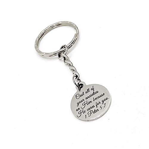 Scripture Gift Cast All of Your Anxieties On Him Keychain He Cares For You 1 Peter 5 7 Scripture Keychain Bible Verse Gifts Faith Gift