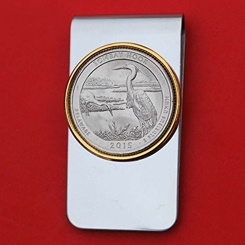 US 2015 Delaware Bombay Hook National Wildlife Refuge Quarter BU Uncirculated Coin Two Toned Money Clip New - America the Beautiful US 2015 Delaware Bombay Hook National Wildlife Refuge Quarter BU Uncirculated Coin Two Toned Money Clip New - America the Beautiful