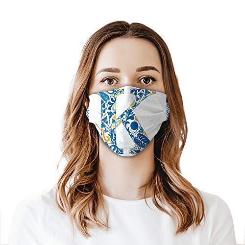 Comfortable Windproof mask Abstract Artistic Leaves and Blooms and Capital Initial K Ornate AlphabetPrinted Facial Decorations for Adult