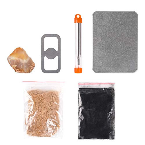 ACVCY Carbon Steel Fire Striker kit,Flint Stone & Char Cloth Traditional Hand Forged Fire Starter, Iron Box Gift Kit with Emergency Tinder Jute Tinder