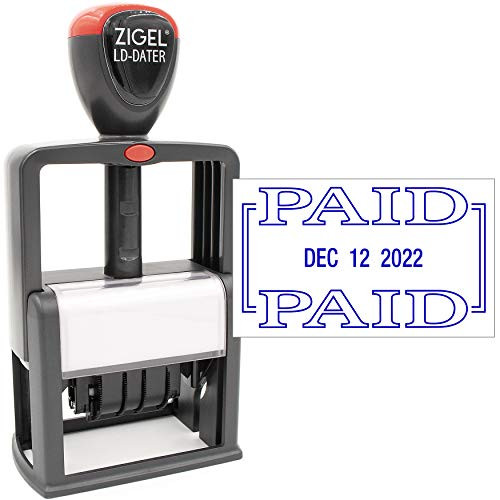ZIGEL Heavy Duty Style Self Inking Date Stamp with Paid - Style B - Blue Ink