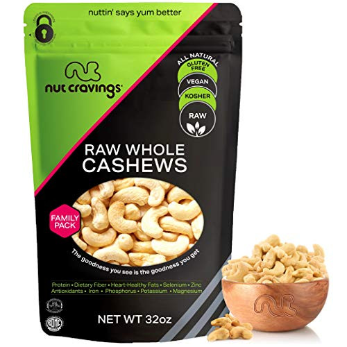 Raw Whole Cashews - Unsalted Superior to Organic -32oz - 2 Pound- Packed Fresh in Resealable Bag - Nut Trail Mix Snack - Healthy Protein Food All Natural Keto Friendly Vegan Kosher