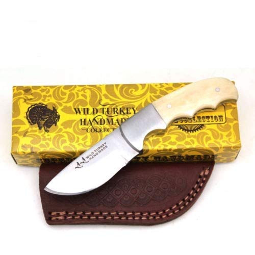 Wild Turkey Handmade Collection Full Tang Bone Handle Fixed Blade Skinner Knife w-Leather Sheath -B-