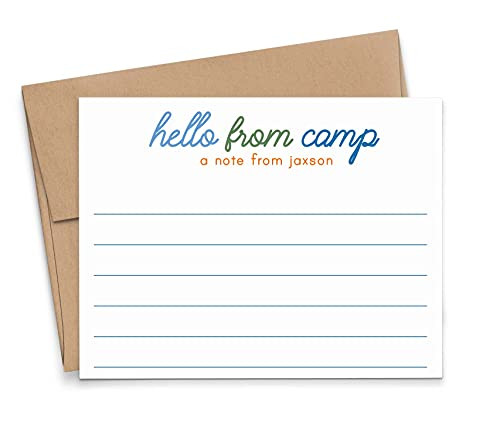 Boys Camp Personalized Stationery for Kids FLAT Note Cards Cute Stationery for Boy Stationary with Envelopes Set Personalized Note Cards for Kid Your Choice of Colors and Quantity