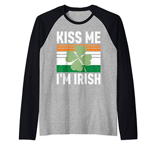 Kiss Me I'm Irish Shirt Funny Saint Patricks Day Gift Raglan Baseball Tee