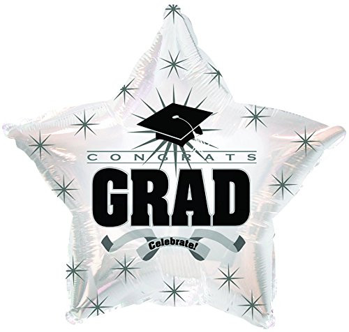 PMU Grad Congrats Star 17in Mylar Balloon White Pkg-10