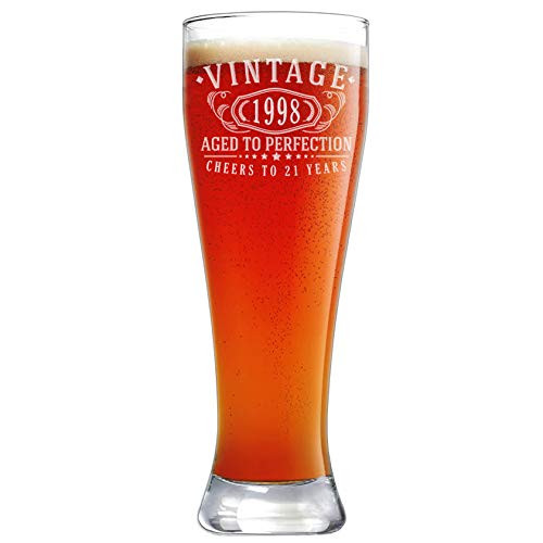 21st Birthday Etched 23oz Pilsner Beer Glass - Vintage 1998 Aged to Perfection - 21 years old gifts