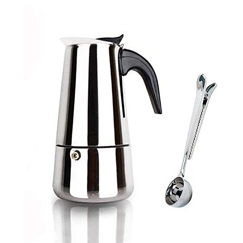 Espresso Coffee Maker Pot Stovetop Moka Coffee Pot Stainless Steel Latte Cappuccino Percolator with Bonus Scoop for Home Hotel Office Gift, 2 Cups/100ML