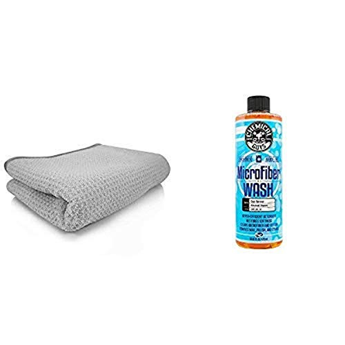 Chemical Guys MIC-781-01 Waffle Weave Gray Matter Microfiber Drying Towel -25 in. x 36 in- CWS-201-16 Microfiber Wash Cleaning Detergent Concentrate -16 oz-