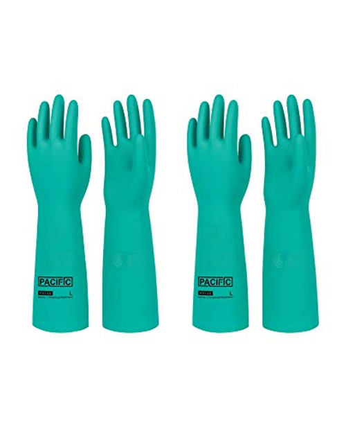 PACIFIC PPE 2 Pairs Nitrile Chemical Resistant Gloves Safety Work Resist Strong Acid Alkali 22 mil 18" Large