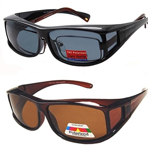 2 Pair Polarized Fit Over Wear Over Reading Glasses Sunglasses -PC70077POL-Italian Black-Brown