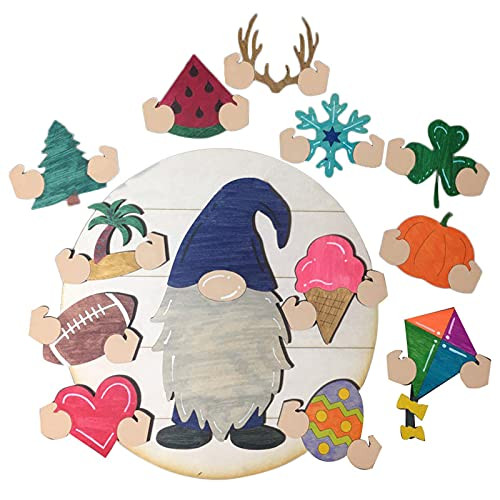 Gnome Door Hanger Seasonal Welcome Sign with Interchangeable Holiday Pieces for Front Door Porch Changeable Handmade Hanging Sign Housewarming Gifts for All Seasons Mother's Day Decoration -K- Gnome Door Hanger Seasonal Welcome Sign with Interchangeable Holiday Pieces for Front Door Porch Changeable Handmade Hanging Sign Housewarming Gifts for All Seasons Mother's Day Decoration -K-