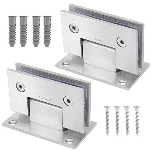 ZOENHOU 2 Packs Silver Glass Door Hinges Stainless Steel 4mm Thick Shower Door Hinges Cupboard Clamp with Mounting Hardware for 90 Degree Opening  and  Closing of Showcase Bathroom Cabinet
