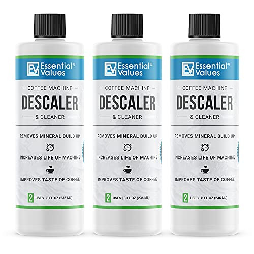 Essential Values Universal Descaling Solution -3 Pack - 6 Uses- Designed for Keurig Nespresso Delonghi and All Single Use Coffee and Espresso Machines - Proudly Made in USA