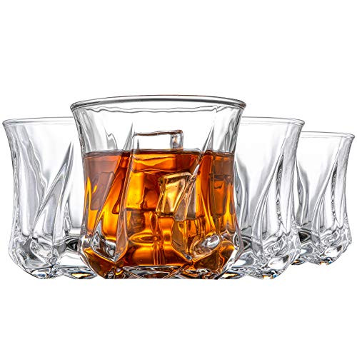 Sattyge Crystal Whiskey Glasses 10oz Rocks Glasses Set of 4 Premium Old Fashioned Cocktail Tumblers Perfect for Bourbon Scotch Whisky Cocktails Cognac Gift Package