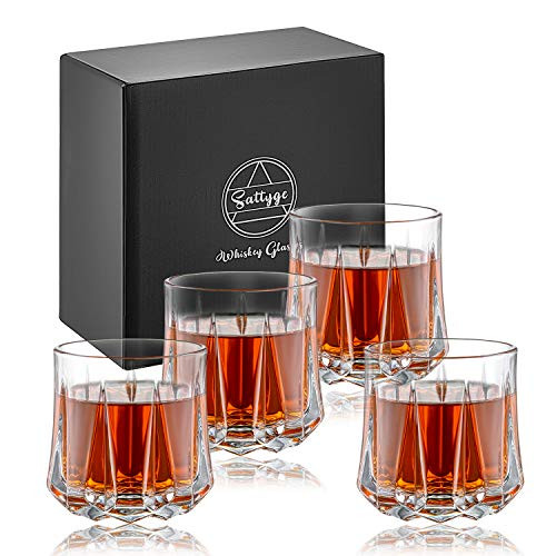 Sattyge Crystal Whiskey Glasses 10oz Whiskey Glasses Set of 4 Rocks Glasses Old Fashioned Tasting Tumblers for Scotch Bourbon Cocktail Cognac Vodka