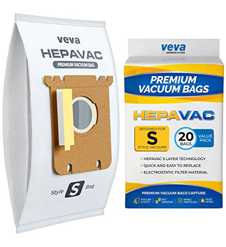 VEVA 20 Pack Premium Vacuum Filter Bags Type EL202F S-Bags Compatible with Electrolux EL6985 EL6988 EL6989 EL7000 EL7020 and EL7025 Series