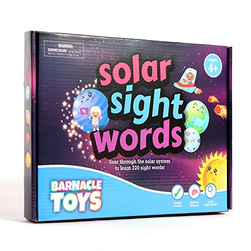 Barnacle Toys Solar Sight Words Flash Cards Kindergarten - 220 Reading Flash Cards for Kids Ages 4-8 Kindergarten Homeschool Supplies Learn to Read Games for Kids Ages 5-7 220 Dolch Sight Words
