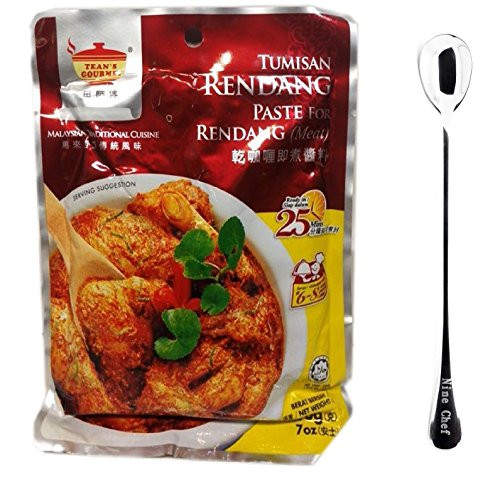 Tean's Gourmet Malaysian Traditional Cuisine Tumisan Rendang Paste for Rendang -meat- -3 Pack-  plus One NineChef Spoon
