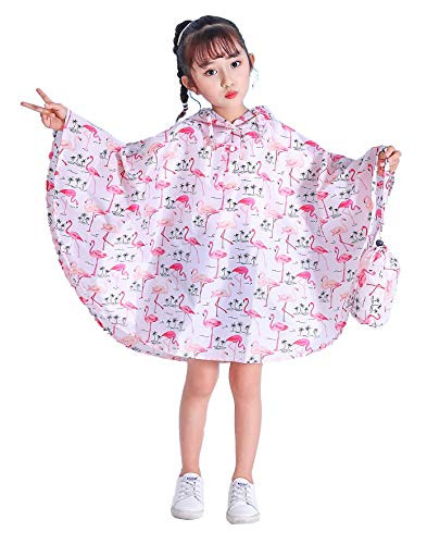 Spmor Kids Rain Poncho Hooded Jacket Rain Coat Pink Bird L