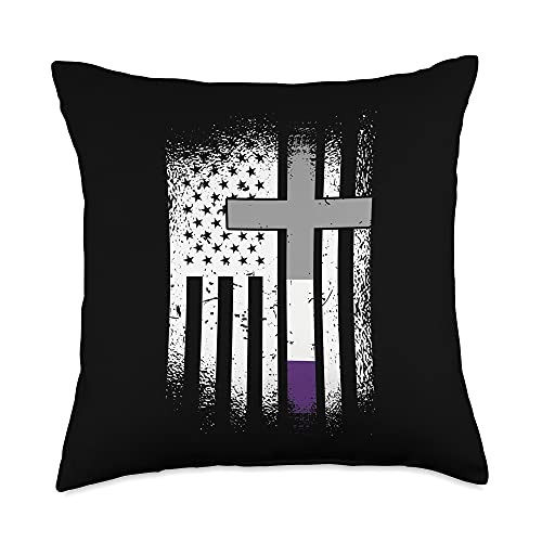 Asexual Cloths Gift Ace Pride Proud LGBT-Q Ally American Flag Cross LGBT-Q Asexual Ace Pride Christian Throw Pillow 18x18 Multicolor
