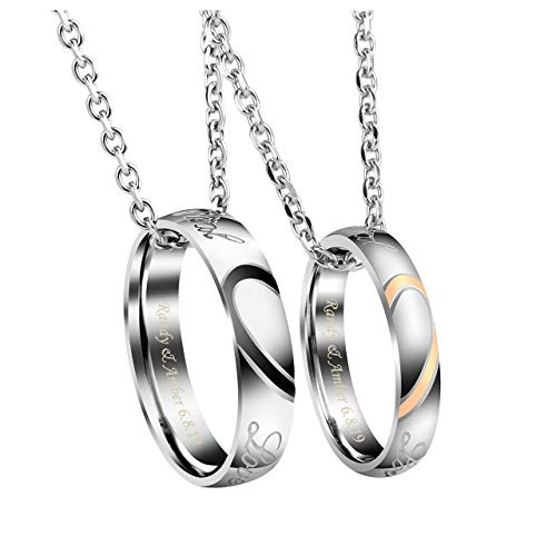 JOVIVI Personalized Custom Couples Necklace Engraved Name Love Heart His and Hers Matching Rings Set for Men Women Stainless Steel Pendant Necklaces Valentines Day Gifts JOVIVI Personalized Custom Couples Necklace Engraved Name Love Heart His and Hers Matching Rings Set for Men Women Stainless Steel Pendant Necklaces Valentines Day Gifts