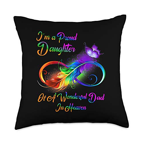 I'm A Proud Daughter Of A Wonderful Dad In Heaven Funny Gift Throw Pillow 18x18 Multicolor