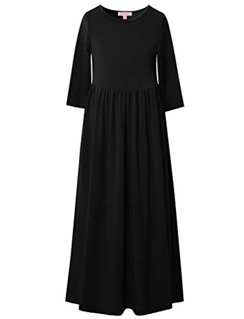 QPANCY Big Girls Long Dresses 7-16 Ankle Length Maxi Dress Casual Black 3-4 Sleeve