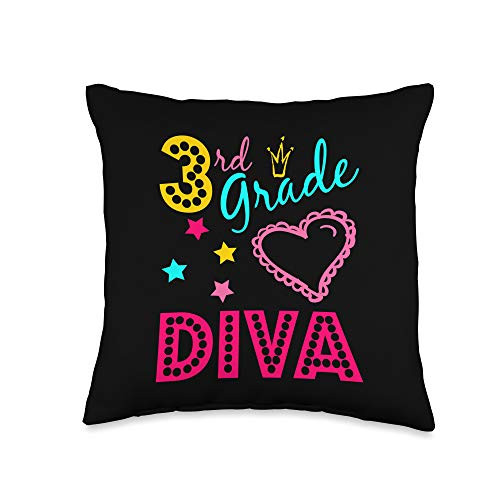A and K Back to School Gifts Third Grade Diva Back to School Outfit for Girls Throw Pillow 16x16 Multicolor