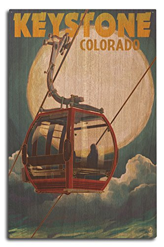 Lantern Press Keystone Colorado Gondola and Full Moon -10x15 Wood Wall Sign Wall Decor Ready to Hang-