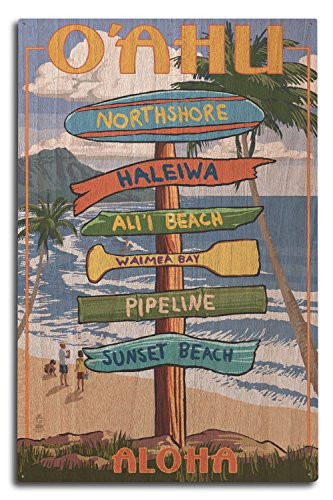 Lantern Press Northshore Oahu Hawaii Destinations Sign -10x15 Wood Wall Sign Wall Decor Ready to Hang-