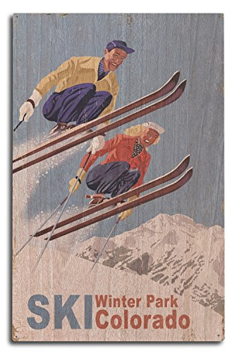 Lantern Press Winter Park Colorado Vintage Skiers -10x15 Wood Wall Sign Wall Decor Ready to Hang-
