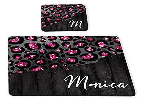 Hot Pink Leopard Print Rubber 2 piece Personalized Desk Set with Rubber Coaster  and  Mouse Pad